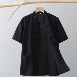 Chinese Linen Summer Shirt Black, XS - Streetwear Shirt - Slick Street