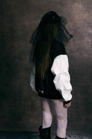 Cross Embroidery Leather Varsity Jacket , - Streetwear - Slick Street