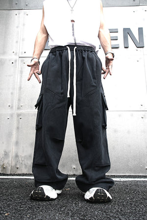 Baggy Cotton Black Cargo Pants , - Streetwear - Slick Street