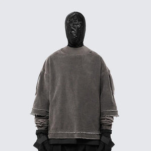 Double Layered 'Abyss' Washed Sweatshirt , - Streetwear Sweatshirts - Slick Street