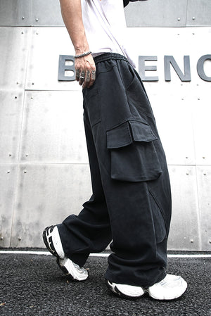 Baggy Cotton Black Cargo Pants , - Streetwear - Slick Street