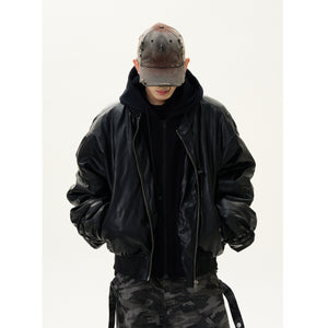 Thick Leather Hooded Jacket Black, XXS - Streetwear - Slick Street