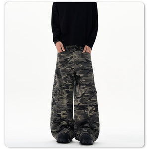 Retro Camo Workwear Wide-Leg Jeans , - Streetwear Jeans - Slick Street