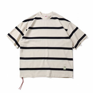Retro Heavyweight Striped Cotton Tee Beige Black Stripes, XXS - Streetwear T-Shirts - Slick Street
