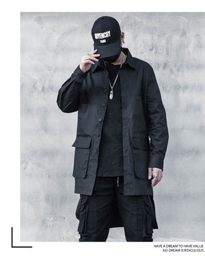 Black Long Overshirt Jacket , - Streetwear Jackets - Slick Street