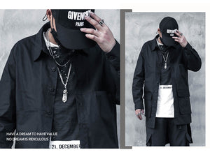 Black Long Overshirt Jacket , - Streetwear Jackets - Slick Street
