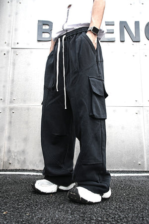 Baggy Cotton Black Cargo Pants , - Streetwear - Slick Street