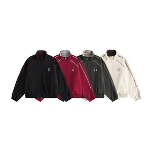 Retro Varsity Plaid Stand Collar Jacket , - Streetwear Jacket - Slick Street