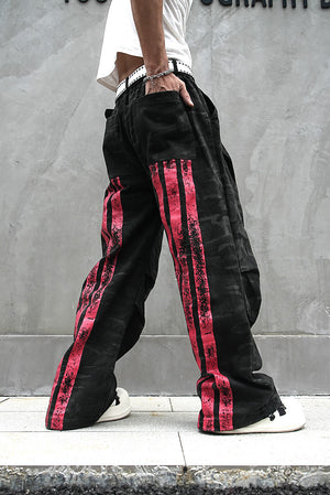 Red Stripe Washed Jeans , - Streetwear Jeans - Slick Street