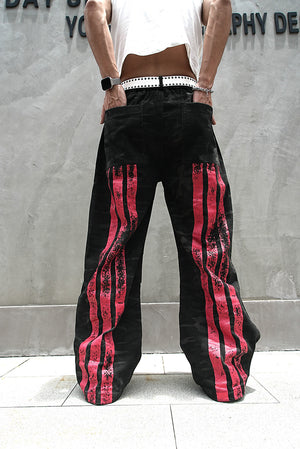 Red Stripe Washed Jeans , - Streetwear Jeans - Slick Street