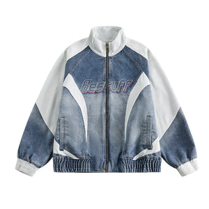Retro Biker Splicing Jacket Blue, XS - Streetwear - Slick Street