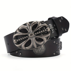 Punk Skull Studded Black Leather Belt , - Streetwear Accessories - Slick Street