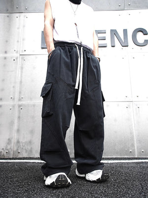 Baggy Cotton Black Cargo Pants , - Streetwear - Slick Street
