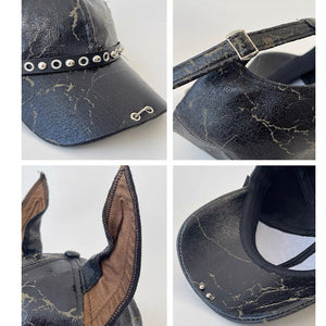 Punk Doberman Ears Leather Baseball Cap , - Streetwear Cap - Slick Street