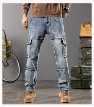 Denim Cargo Pants Jeans , - Streetwear Jeans - Slick Street