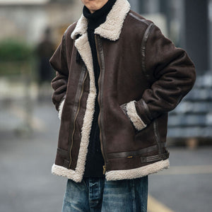 Motorcycle Suede Brown Fur Jacket , - Streetwear Jackets - Slick Street