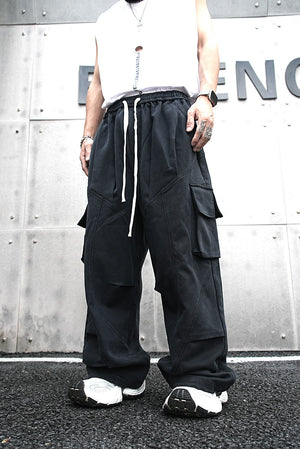 Baggy Cotton Black Cargo Pants , - Streetwear - Slick Street