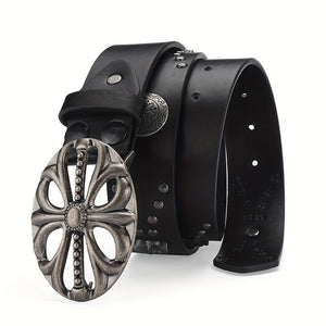 Punk Skull Studded Black Leather Belt , - Streetwear Accessories - Slick Street