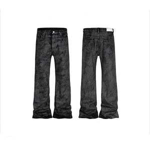 Hand Brushed Black Flared Jeans , - Streetwear - Slick Street