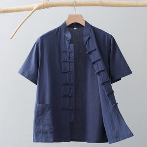 Chinese Linen Summer Shirt Navy, XS - Streetwear Shirt - Slick Street