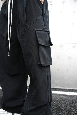 Baggy Cotton Black Cargo Pants , - Streetwear - Slick Street