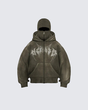 Corrupted Ski Mask Hooded Zip Hoodie , - Streetwear Hoodie - Slick Street