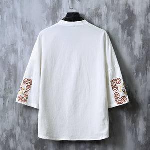 Chinese Embroidered V-Neck Hanfu Tee , - Streetwear T-Shirts - Slick Street