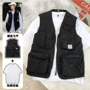 Versatile Outdoor T-Shirt + Vest Set , - Streetwear Vest - Slick Street