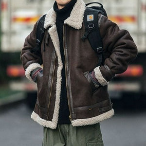 Motorcycle Suede Brown Fur Jacket , - Streetwear Jackets - Slick Street