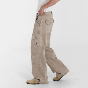 Retro Washed Relaxed Khaki Jeans , - Streetwear Jeans - Slick Street