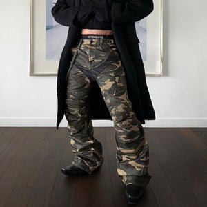 Splicing Camo Wide Leg Flared Pants , - Streetwear - Slick Street