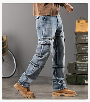 Denim Cargo Pants Jeans , - Streetwear Jeans - Slick Street