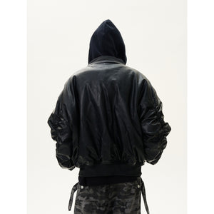 Thick Leather Hooded Jacket , - Streetwear - Slick Street