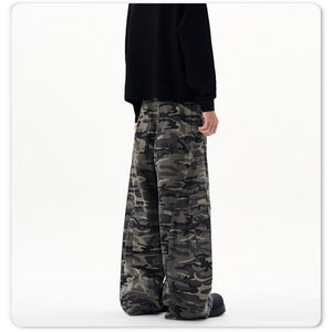 Retro Camo Workwear Wide-Leg Jeans , - Streetwear Jeans - Slick Street