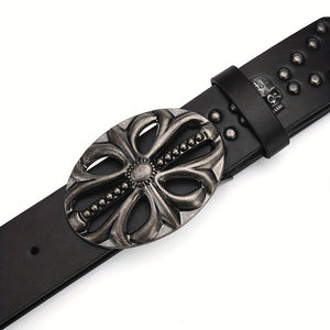 Punk Skull Studded Black Leather Belt , - Streetwear Accessories - Slick Street