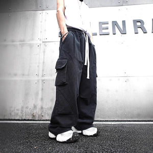 Baggy Cotton Black Cargo Pants , - Streetwear - Slick Street
