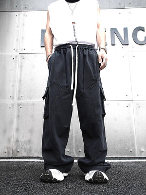 Baggy Cotton Black Cargo Pants , - Streetwear - Slick Street