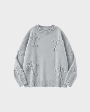 Ripped Y2K Two Shaded Cross Fringed Sweater , - Streetwear Sweater - Slick Street