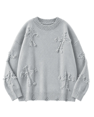 Ripped Y2K Two Shaded Cross Fringed Sweater , - Streetwear Sweater - Slick Street