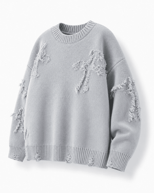 Ripped Y2K Two Shaded Cross Fringed Sweater , - Streetwear Sweater - Slick Street