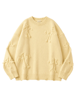 Ripped Y2K Two Shaded Cross Fringed Sweater , - Streetwear Sweater - Slick Street