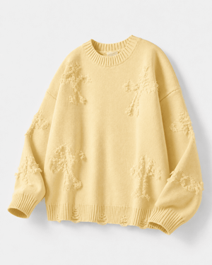 Ripped Y2K Two Shaded Cross Fringed Sweater , - Streetwear Sweater - Slick Street