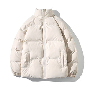 Puffer Mandarin Collar With Puff Sleeves Jacket Beige, S - Streetwear Jacket - Slick Street