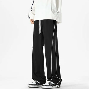 White Stripe Piping Loose Joggers , - Streetwear Joggers - Slick Street