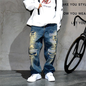 AM26 Ripped Patch Washed Jeans , - Streetwear Jeans - Slick Street