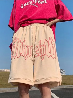 Diligent Boundary Letter Y2K Bermuda Shorts Khaki, S - Streetwear Shorts - Slick Street