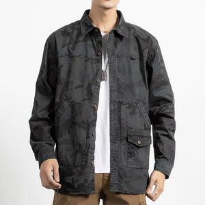 Classic Safari Camo Style Patch Pocket Jacket Dark Grey, M - Streetwear Jacket - Slick Street