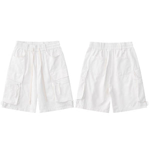 Cargo Track Multi Pockets Shorts White, S - Streetwear Shorts - Slick Street
