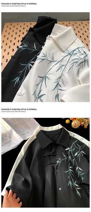 Floral Leaves Short Sleeve Shirt , - Streetwear T-Shirts - Slick Street