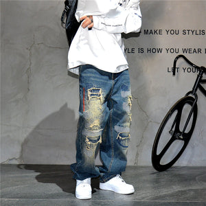 AM26 Ripped Patch Washed Jeans , - Streetwear Jeans - Slick Street